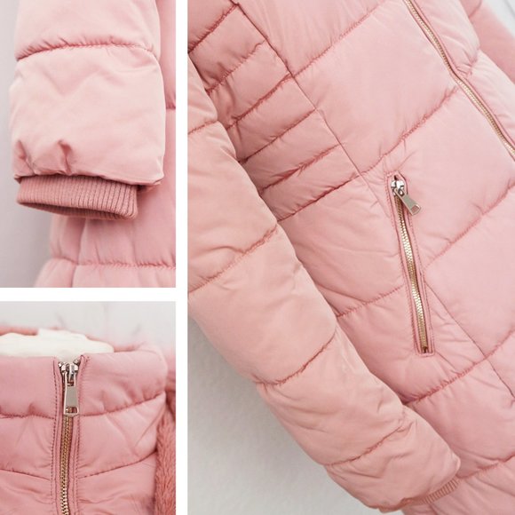 NEW Blush Pink Faux Fur Lined Puffer Coat Jacket - Picture 6 of 14